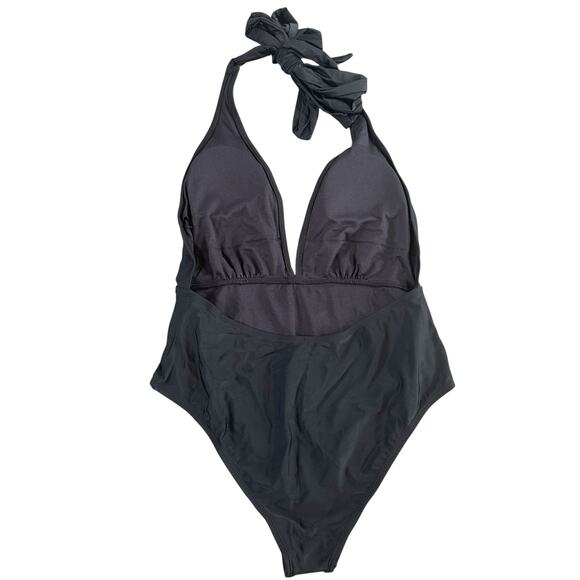 Cupshe Women's Halter Neck Plunge One Piece Black Swimsuit Size L - Picture 2 of 4